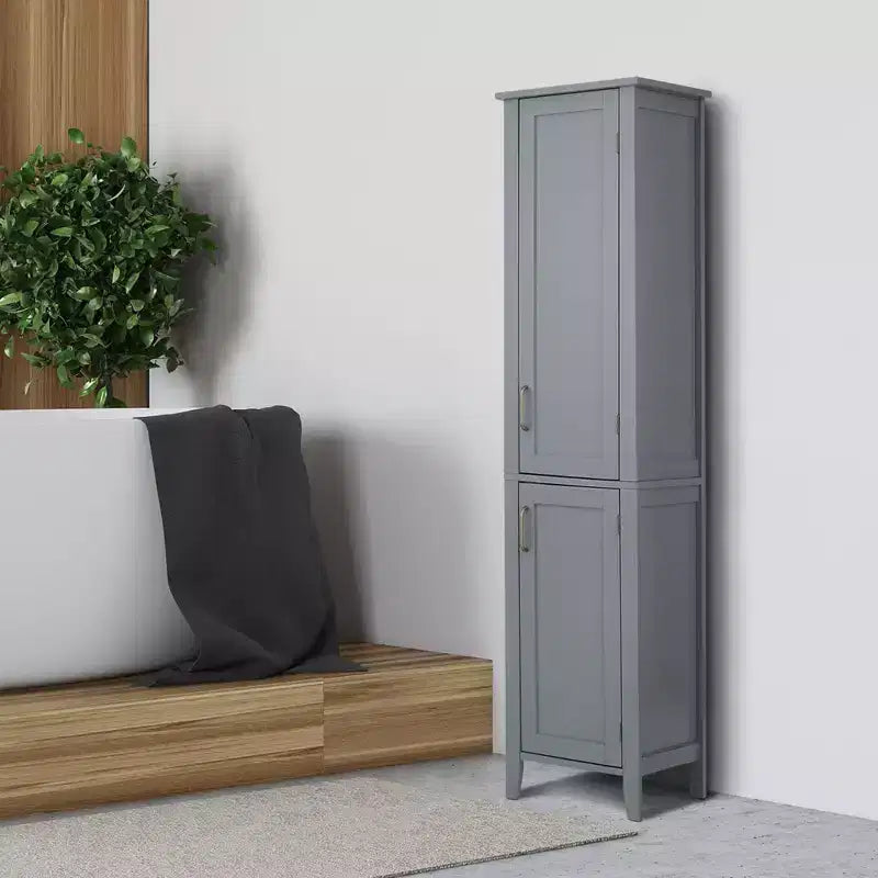 Meuble tour de rangement pour linge de style moderne du milieu du siècle, en bois gris