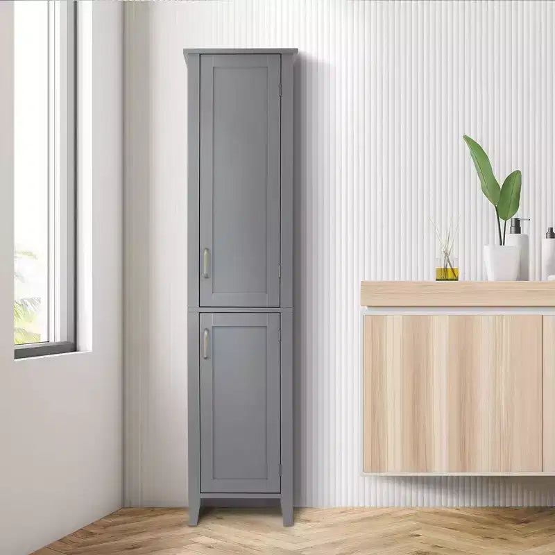 Meuble tour de rangement pour linge de style moderne du milieu du siècle, en bois gris