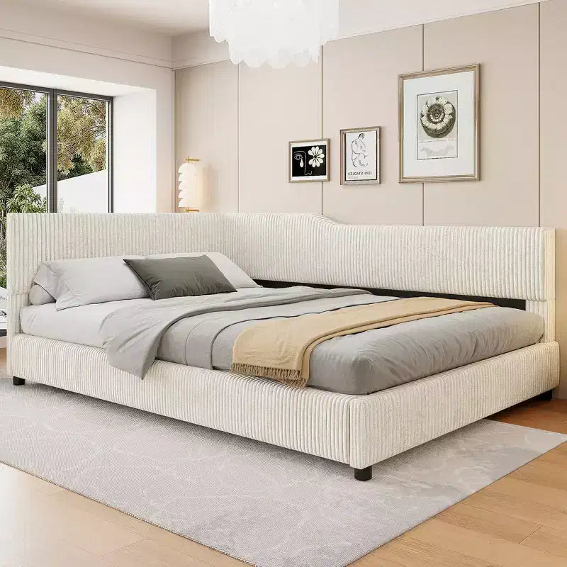 Lit de repos d'angle en velours côtelé, taille double/tout usage
