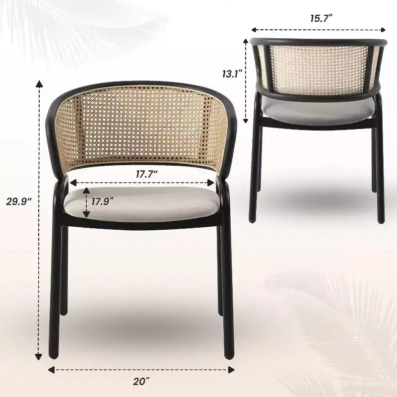 Chaises de salle à manger en rotin avec assise en cuir et structure en acier noir, modernes, pour cuisine intérieure, salle à manger, sièges de table