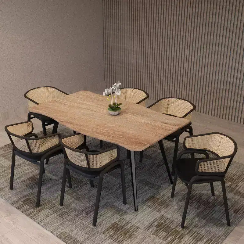 Chaises de salle à manger en rotin avec assise en cuir et structure en acier noir, modernes, pour cuisine intérieure, salle à manger, sièges de table