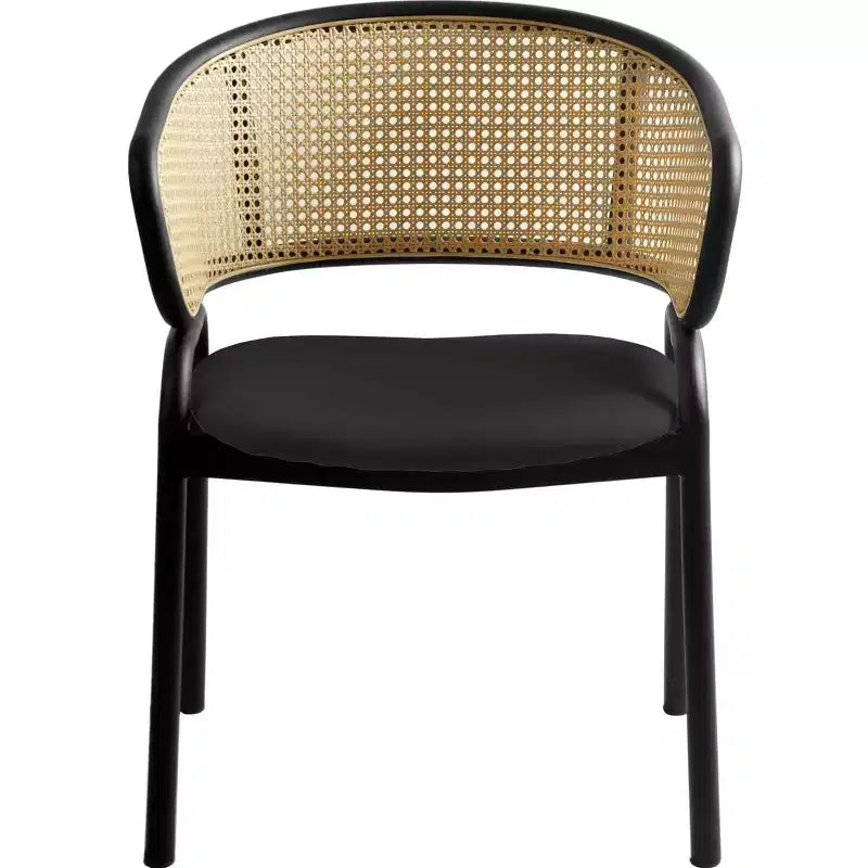 Chaises de salle à manger en rotin avec assise en cuir et structure en acier noir, modernes, pour cuisine intérieure, salle à manger, sièges de table