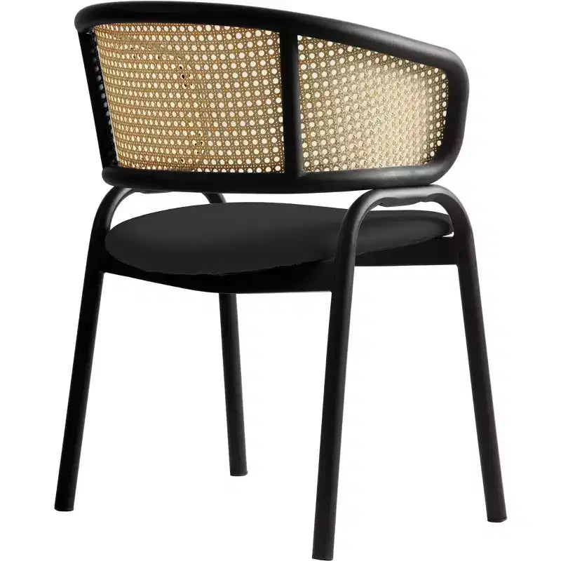 Chaises de salle à manger en rotin avec assise en cuir et structure en acier noir, modernes, pour cuisine intérieure, salle à manger, sièges de table