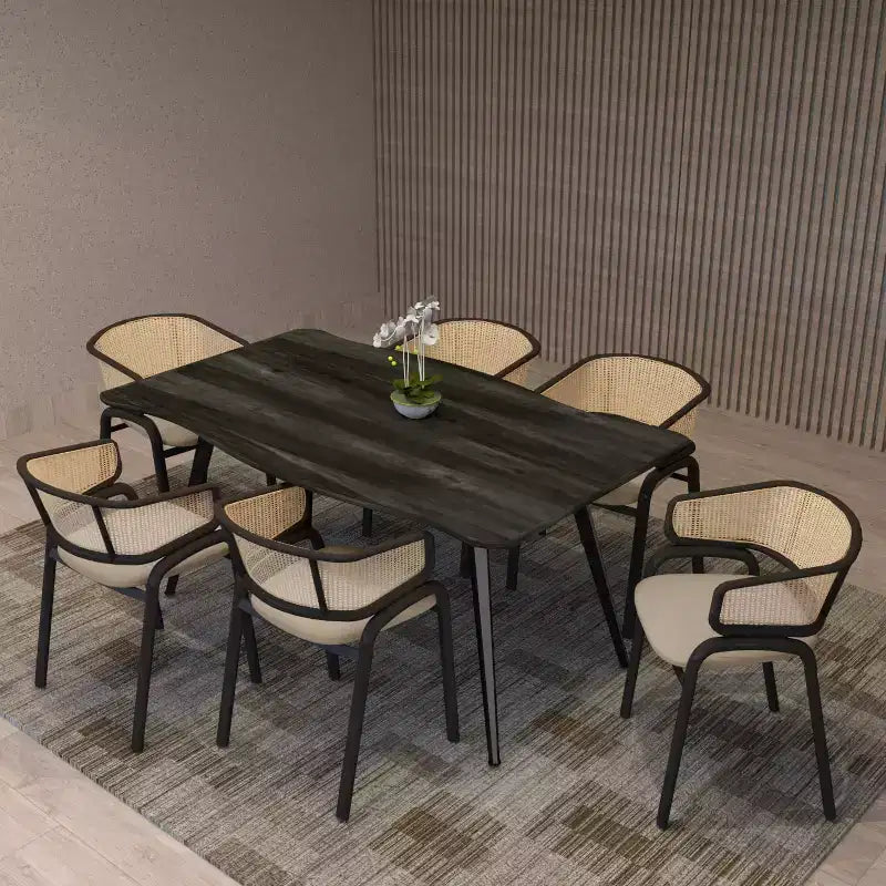 Chaises de salle à manger en rotin avec assise en cuir et structure en acier noir, modernes, pour cuisine intérieure, salle à manger, sièges de table
