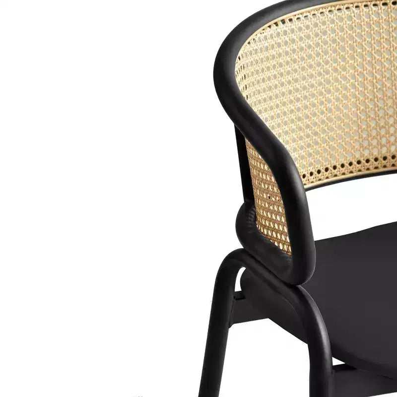 Chaises de salle à manger en rotin avec assise en cuir et structure en acier noir, modernes, pour cuisine intérieure, salle à manger, sièges de table