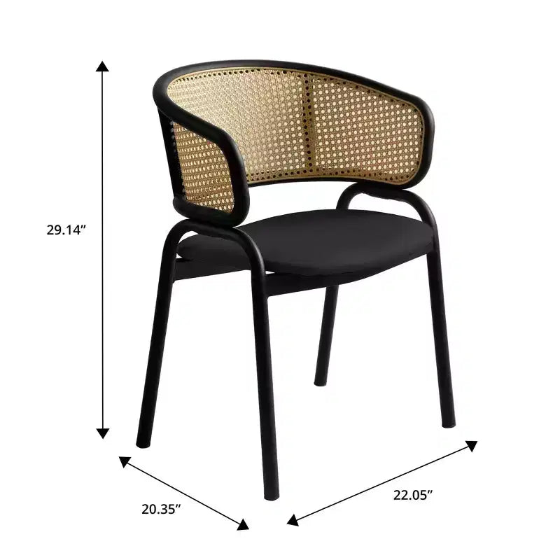 Chaises de salle à manger en rotin avec assise en cuir et structure en acier noir, modernes, pour cuisine intérieure, salle à manger, sièges de table
