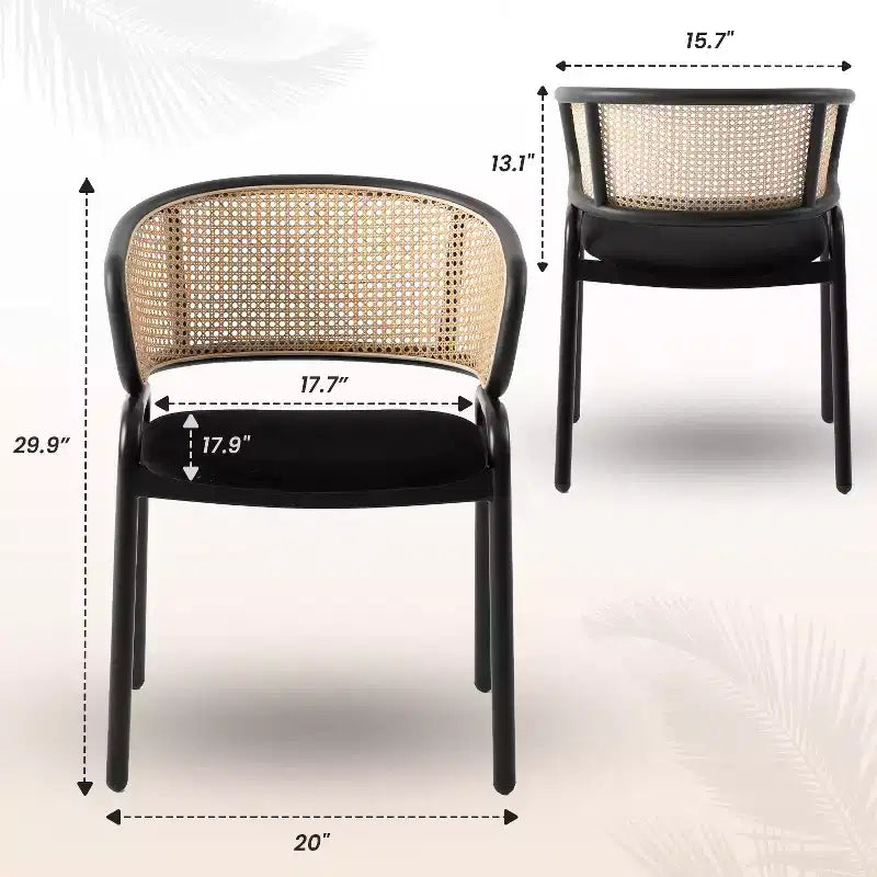 Chaises de salle à manger en rotin avec assise en cuir et structure en acier noir, modernes, pour cuisine intérieure, salle à manger, sièges de table