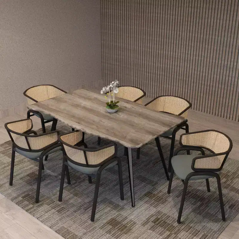 Chaises de salle à manger en rotin avec assise en cuir et structure en acier noir, modernes, pour cuisine intérieure, salle à manger, sièges de table