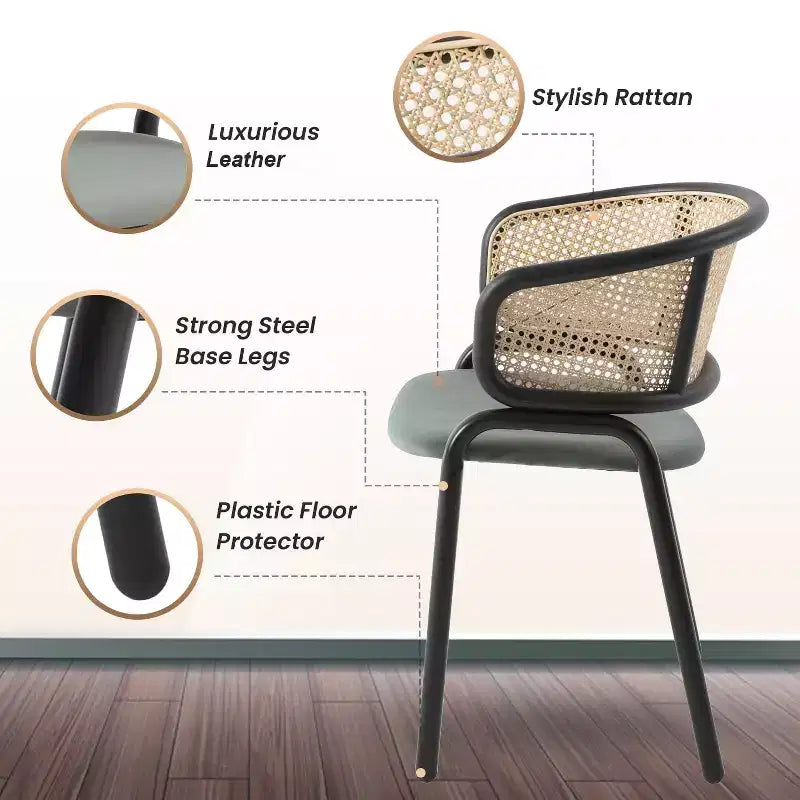 Chaises de salle à manger en rotin avec assise en cuir et structure en acier noir, modernes, pour cuisine intérieure, salle à manger, sièges de table