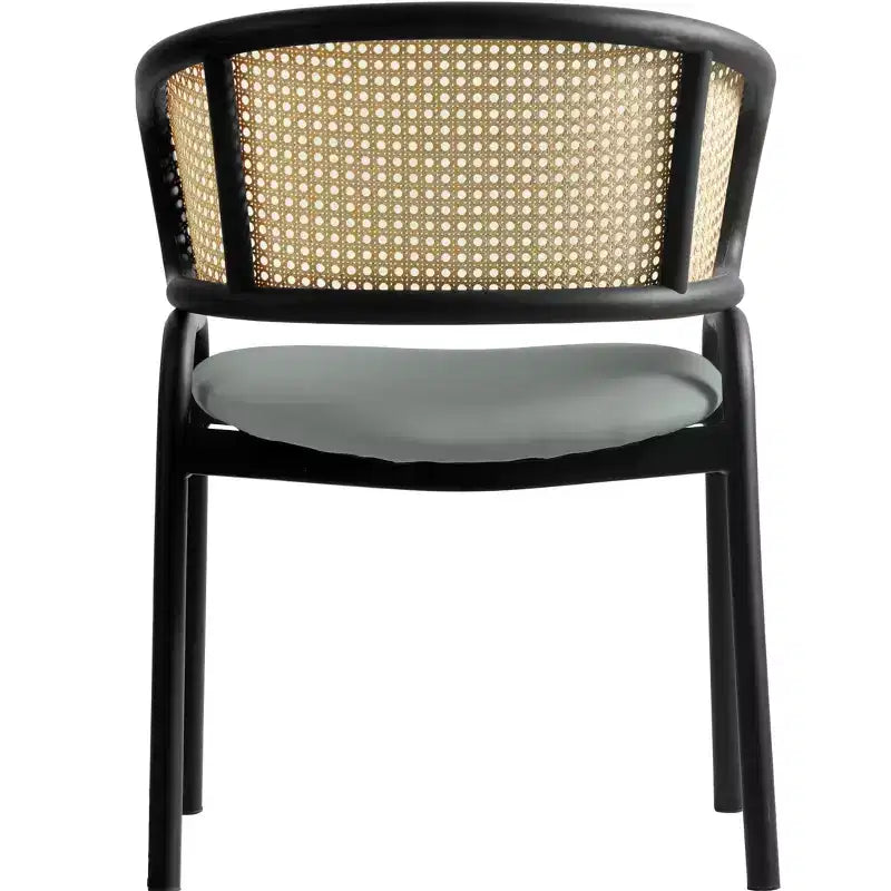 Chaises de salle à manger en rotin avec assise en cuir et structure en acier noir, modernes, pour cuisine intérieure, salle à manger, sièges de table