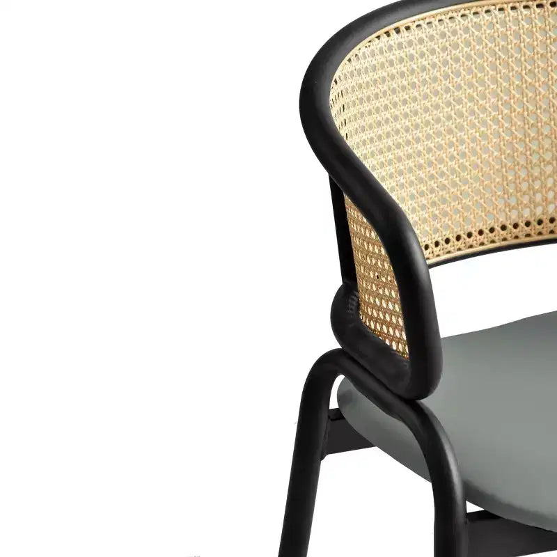 Chaises de salle à manger en rotin avec assise en cuir et structure en acier noir, modernes, pour cuisine intérieure, salle à manger, sièges de table