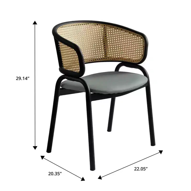 Chaises de salle à manger en rotin avec assise en cuir et structure en acier noir, modernes, pour cuisine intérieure, salle à manger, sièges de table
