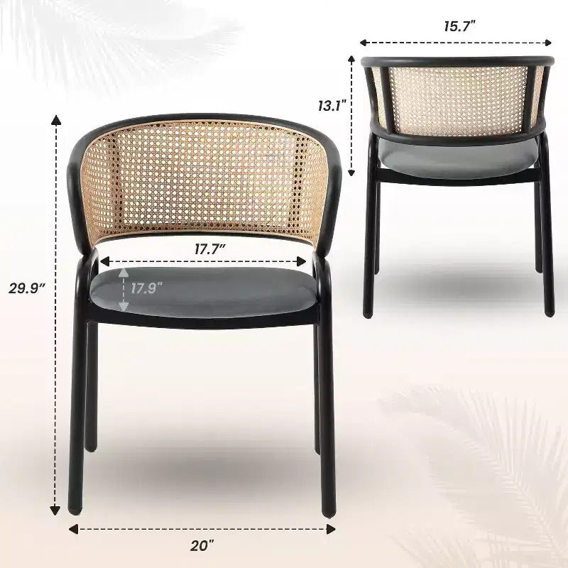 Chaises de salle à manger en rotin avec assise en cuir et structure en acier noir, modernes, pour cuisine intérieure, salle à manger, sièges de table
