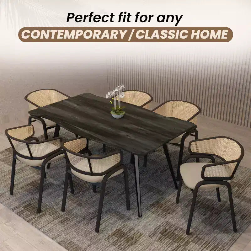 Chaises de salle à manger en rotin avec assise en cuir et structure en acier noir, modernes, pour cuisine intérieure, salle à manger, sièges de table