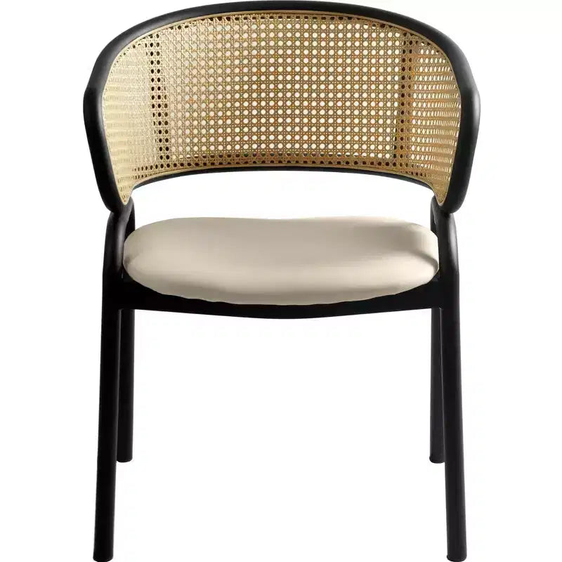 Chaises de salle à manger en rotin avec assise en cuir et structure en acier noir, modernes, pour cuisine intérieure, salle à manger, sièges de table