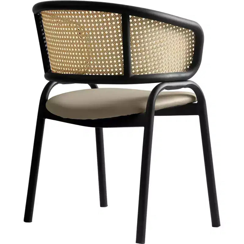 Chaises de salle à manger en rotin avec assise en cuir et structure en acier noir, modernes, pour cuisine intérieure, salle à manger, sièges de table