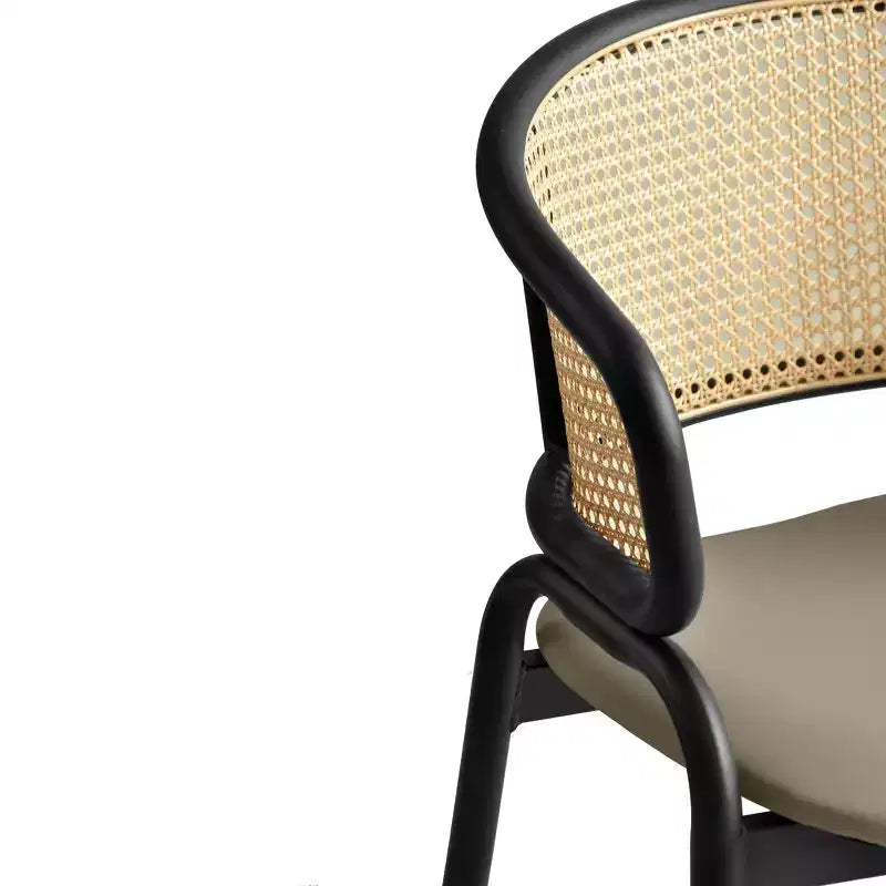 Chaises de salle à manger en rotin avec assise en cuir et structure en acier noir, modernes, pour cuisine intérieure, salle à manger, sièges de table