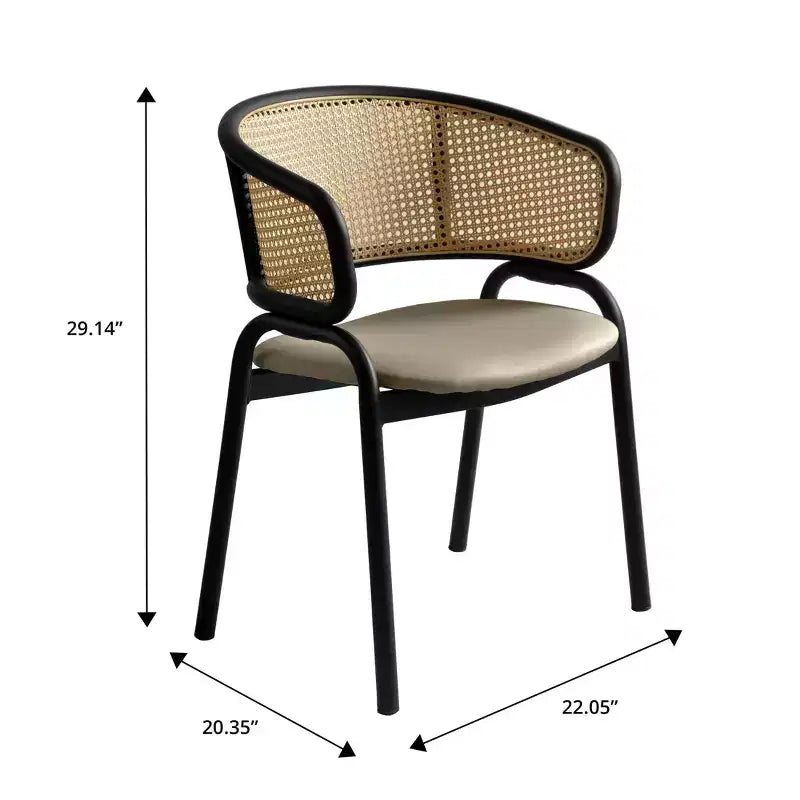 Chaises de salle à manger en rotin avec assise en cuir et structure en acier noir, modernes, pour cuisine intérieure, salle à manger, sièges de table