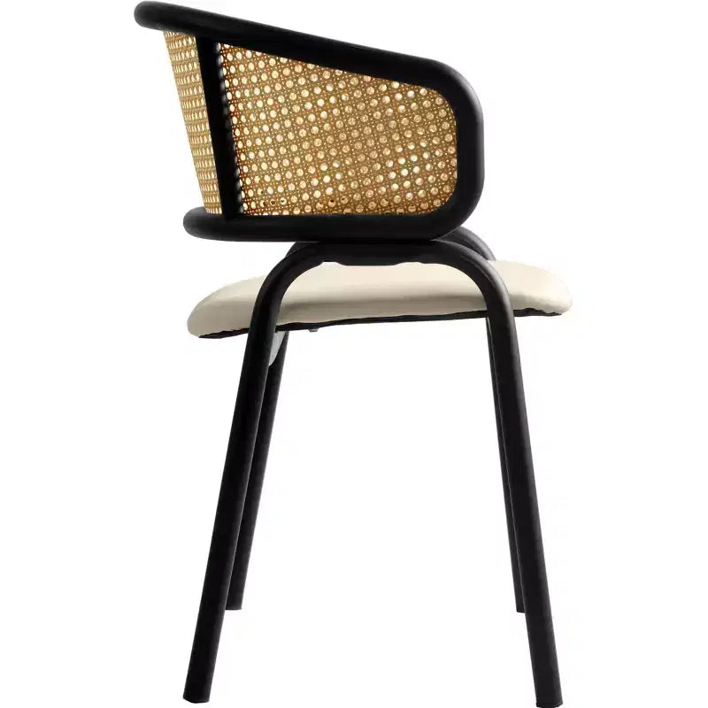 Chaises de salle à manger en rotin avec assise en cuir et structure en acier noir, modernes, pour cuisine intérieure, salle à manger, sièges de table