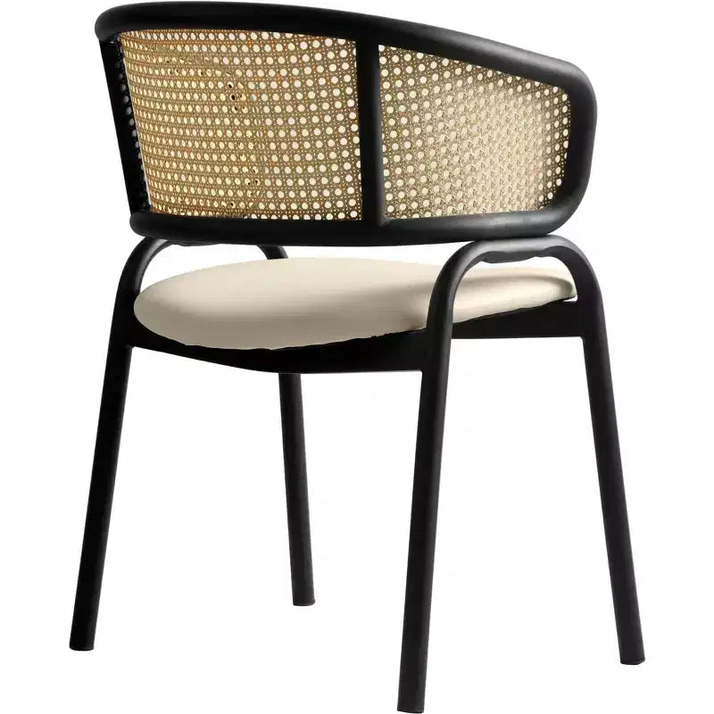 Chaises de salle à manger en rotin avec assise en cuir et structure en acier noir, modernes, pour cuisine intérieure, salle à manger, sièges de table