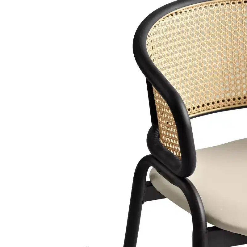 Chaises de salle à manger en rotin avec assise en cuir et structure en acier noir, modernes, pour cuisine intérieure, salle à manger, sièges de table