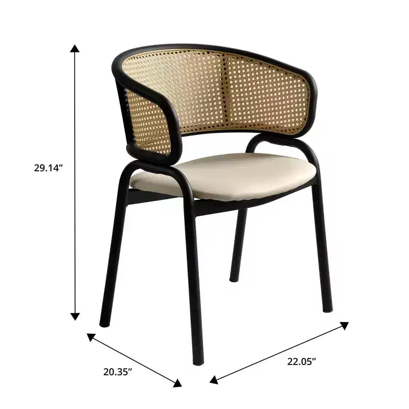 Chaises de salle à manger en rotin avec assise en cuir et structure en acier noir, modernes, pour cuisine intérieure, salle à manger, sièges de table