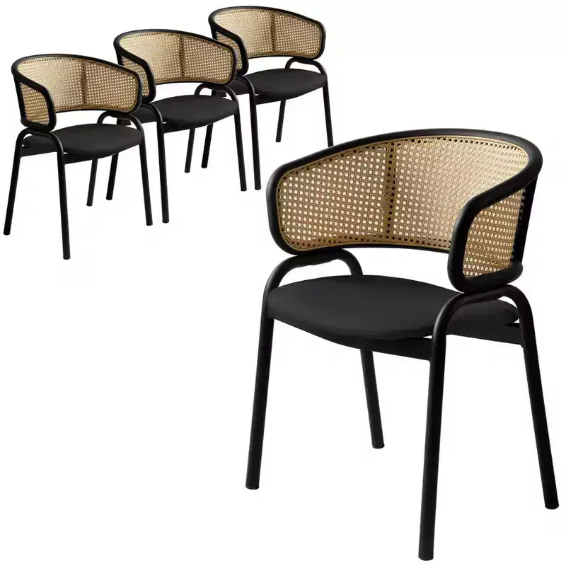 Chaises de salle à manger en rotin avec assise en cuir et structure en acier noir, modernes, pour cuisine intérieure, salle à manger, sièges de table