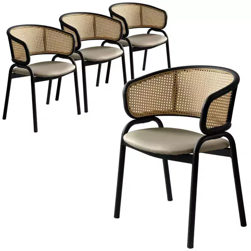Chaises de salle à manger en rotin avec assise en cuir et structure en acier noir, modernes, pour cuisine intérieure, salle à manger, sièges de table