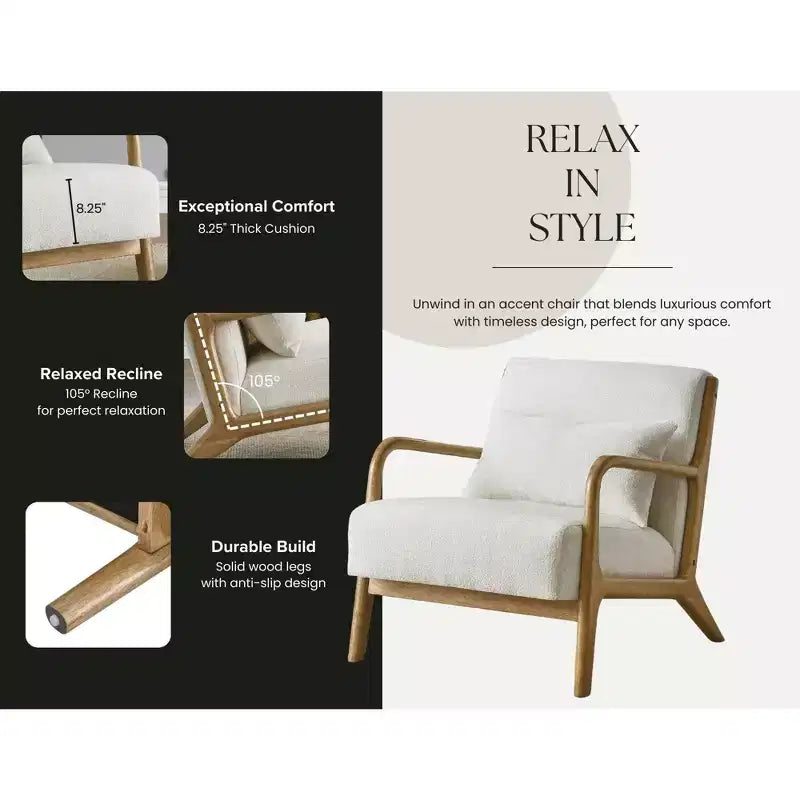 Fauteuil d'appoint de style milieu de siècle avec coussin lombaire amovible
