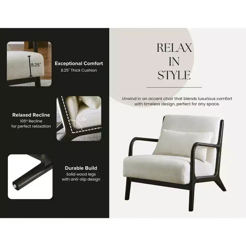 Fauteuil d'appoint de style milieu de siècle avec coussin lombaire amovible