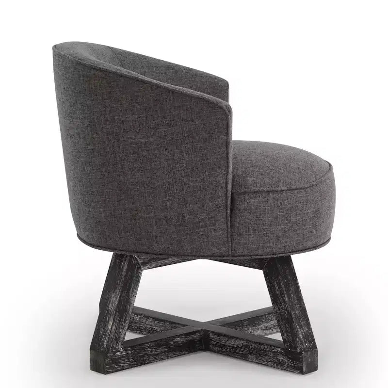 Chaise à piètement croisé en bois d'hévéa et revêtement en lin, pivotante à 360°