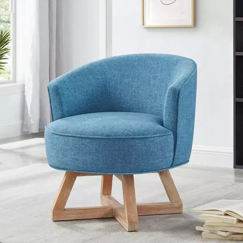 Chaise à piètement croisé en bois d'hévéa et revêtement en lin, pivotante à 360°