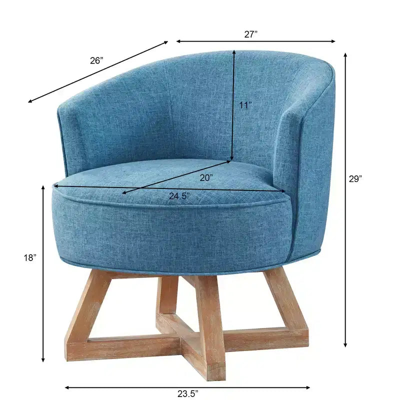 Chaise à piètement croisé en bois d'hévéa et revêtement en lin, pivotante à 360°