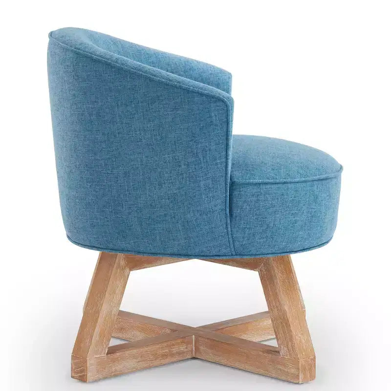 Chaise à piètement croisé en bois d'hévéa et revêtement en lin, pivotante à 360°