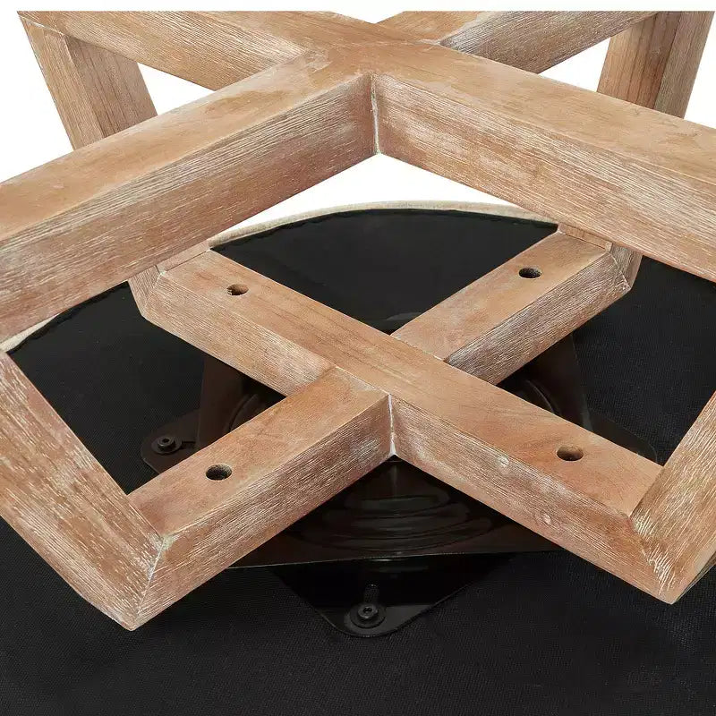 Chaise à piètement croisé en bois d'hévéa et revêtement en lin, pivotante à 360°