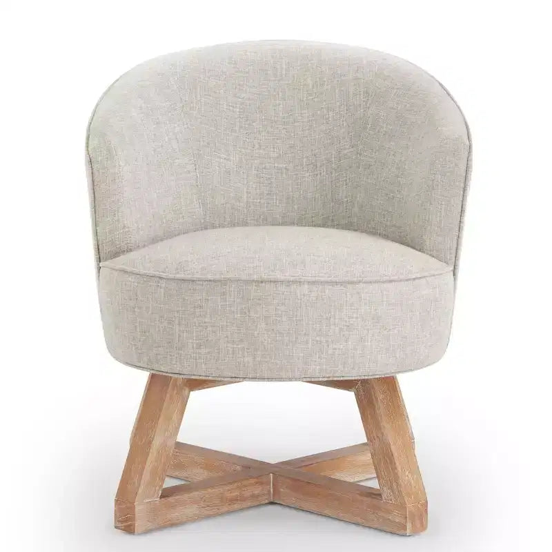 Chaise à piètement croisé en bois d'hévéa et revêtement en lin, pivotante à 360°