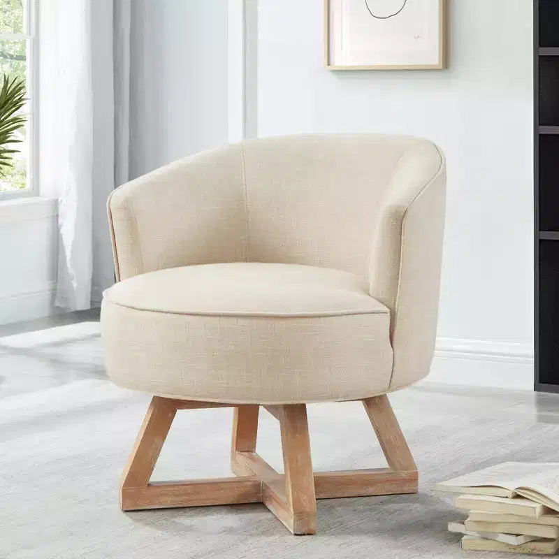 Chaise à piètement croisé en bois d'hévéa et revêtement en lin, pivotante à 360°
