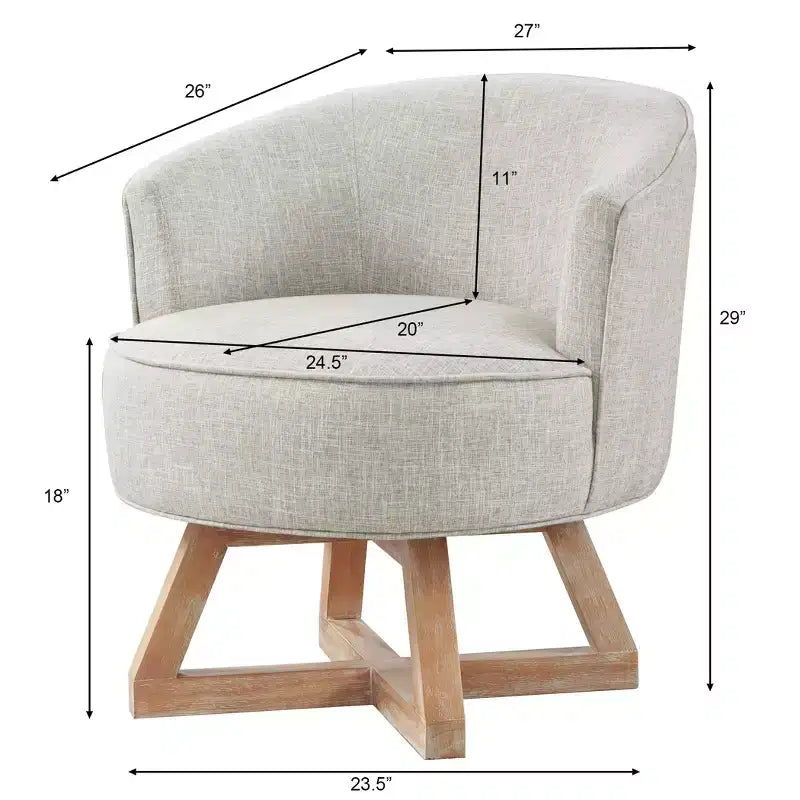Chaise à piètement croisé en bois d'hévéa et revêtement en lin, pivotante à 360°