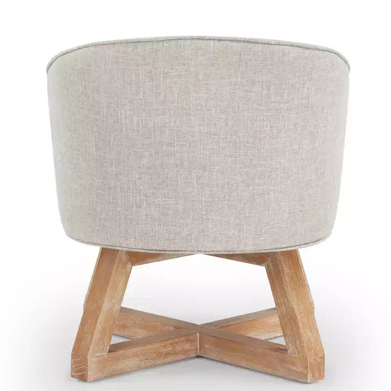 Chaise à piètement croisé en bois d'hévéa et revêtement en lin, pivotante à 360°