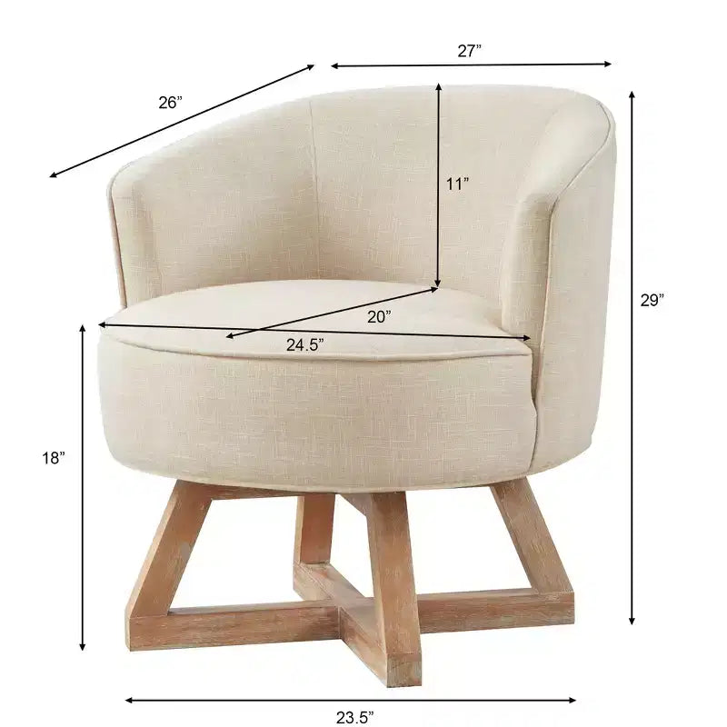 Chaise à piètement croisé en bois d'hévéa et revêtement en lin, pivotante à 360°