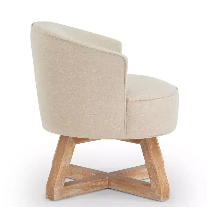 Chaise à piètement croisé en bois d'hévéa et revêtement en lin, pivotante à 360°