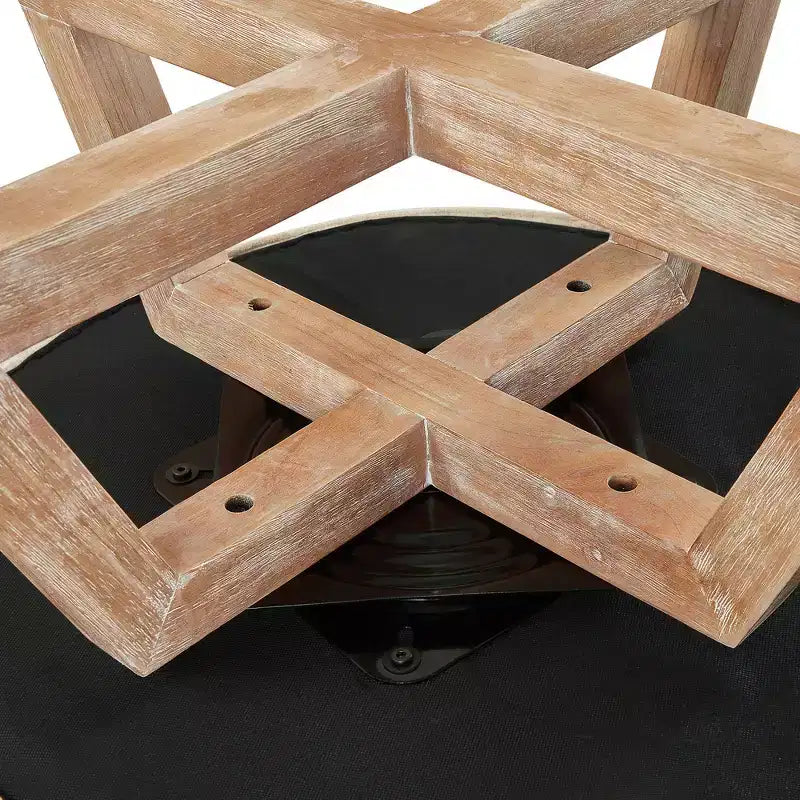 Chaise à piètement croisé en bois d'hévéa et revêtement en lin, pivotante à 360°