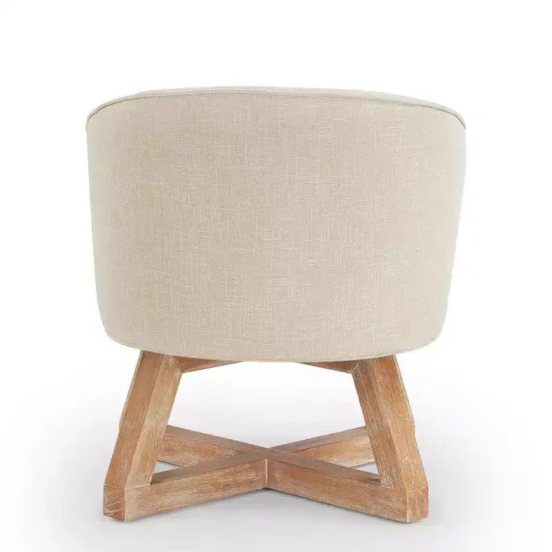 Chaise à piètement croisé en bois d'hévéa et revêtement en lin, pivotante à 360°