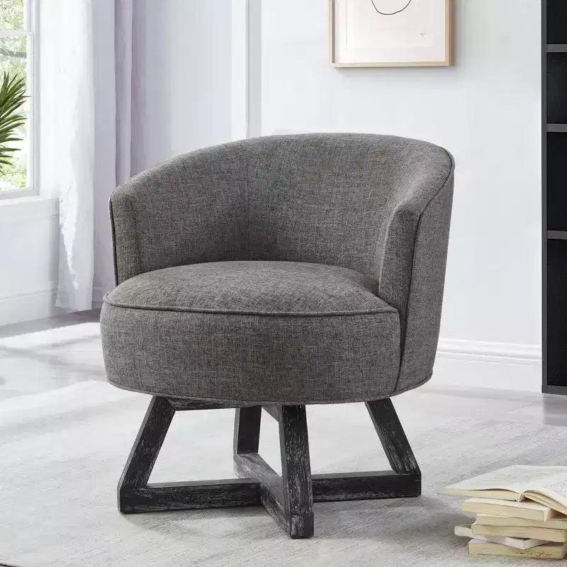 Chaise à piètement croisé en bois d'hévéa et revêtement en lin, pivotante à 360°