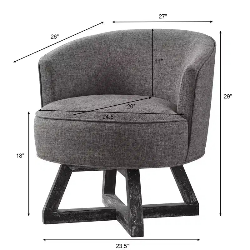 Chaise à piètement croisé en bois d'hévéa et revêtement en lin, pivotante à 360°