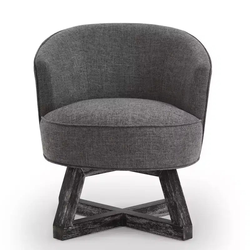 Chaise à piètement croisé en bois d'hévéa et revêtement en lin, pivotante à 360°