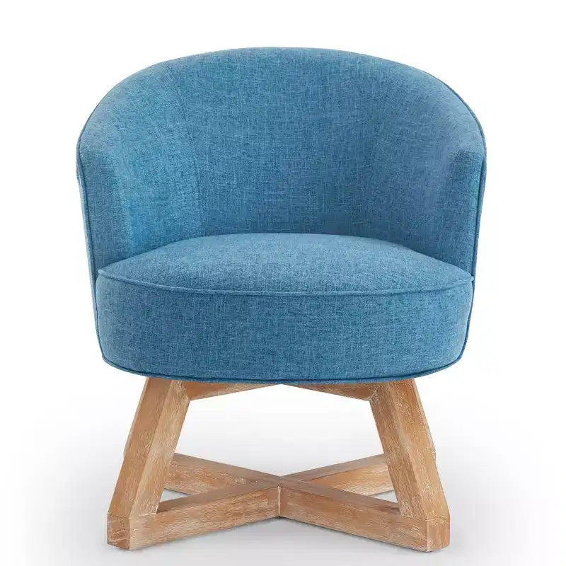 Chaise à piètement croisé en bois d'hévéa et revêtement en lin, pivotante à 360°