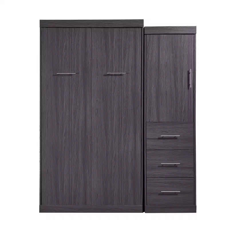 Lit escamotable en bois avec armoire et tiroirs