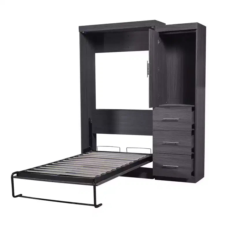 Lit escamotable en bois avec armoire et tiroirs