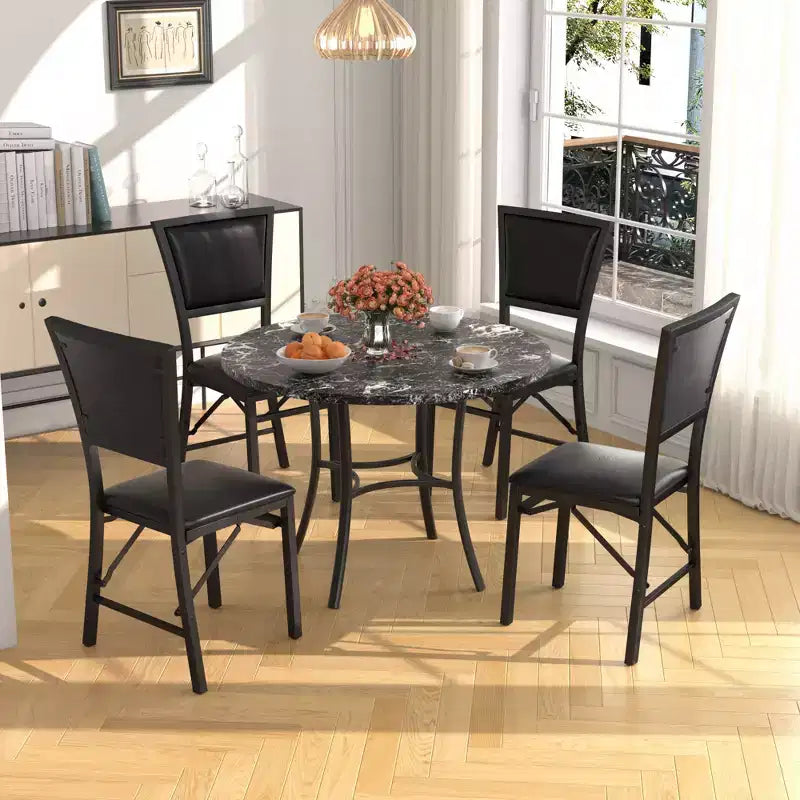 Table de salle à manger ronde de 36 pouces pour 4 personnes, plateau en faux marbre avec pieds en métal pour cuisine, petits espaces